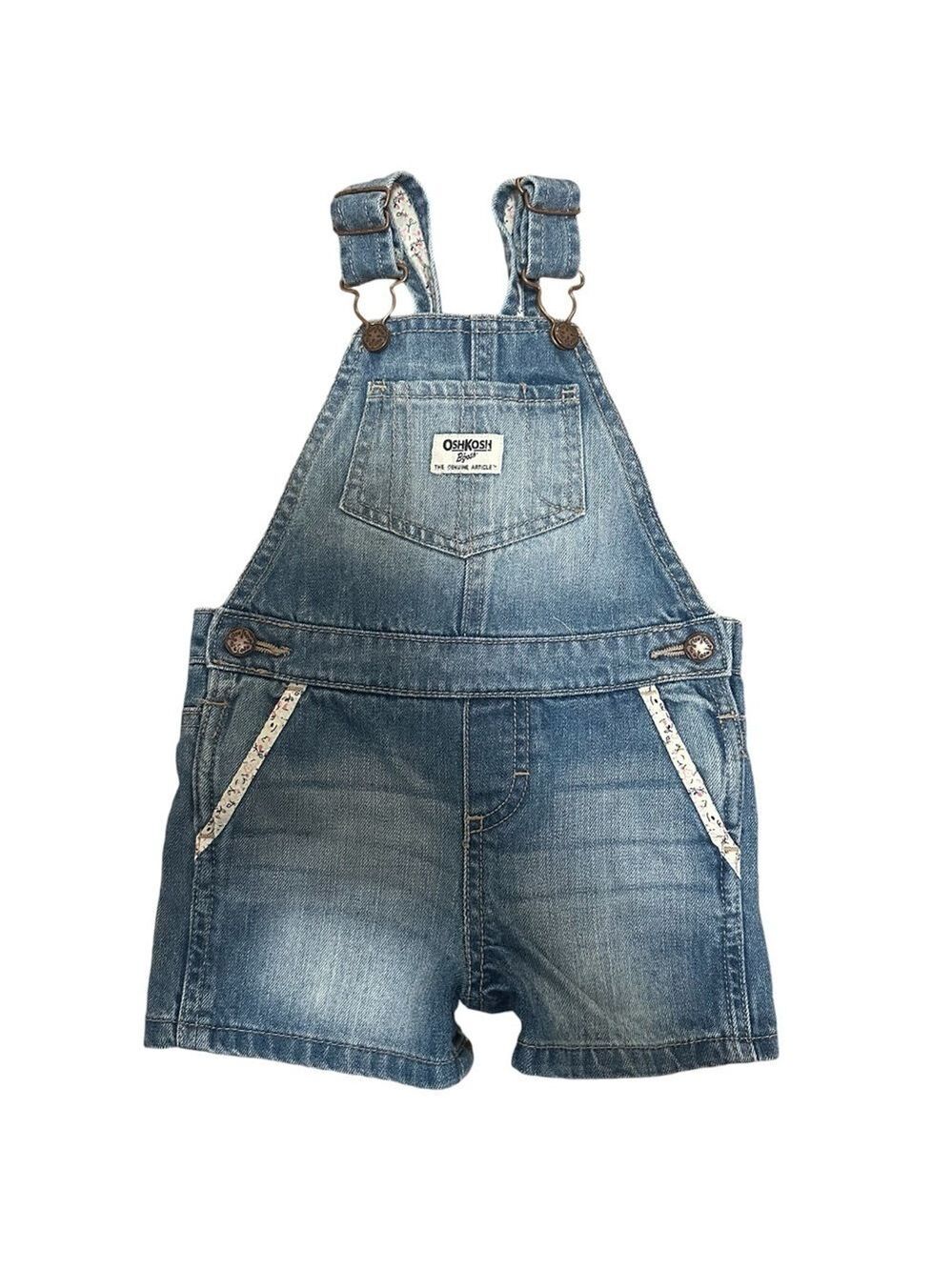 Oshkosh B'Gosh Floral Trim Short Overalls in Non-Stretch Denim